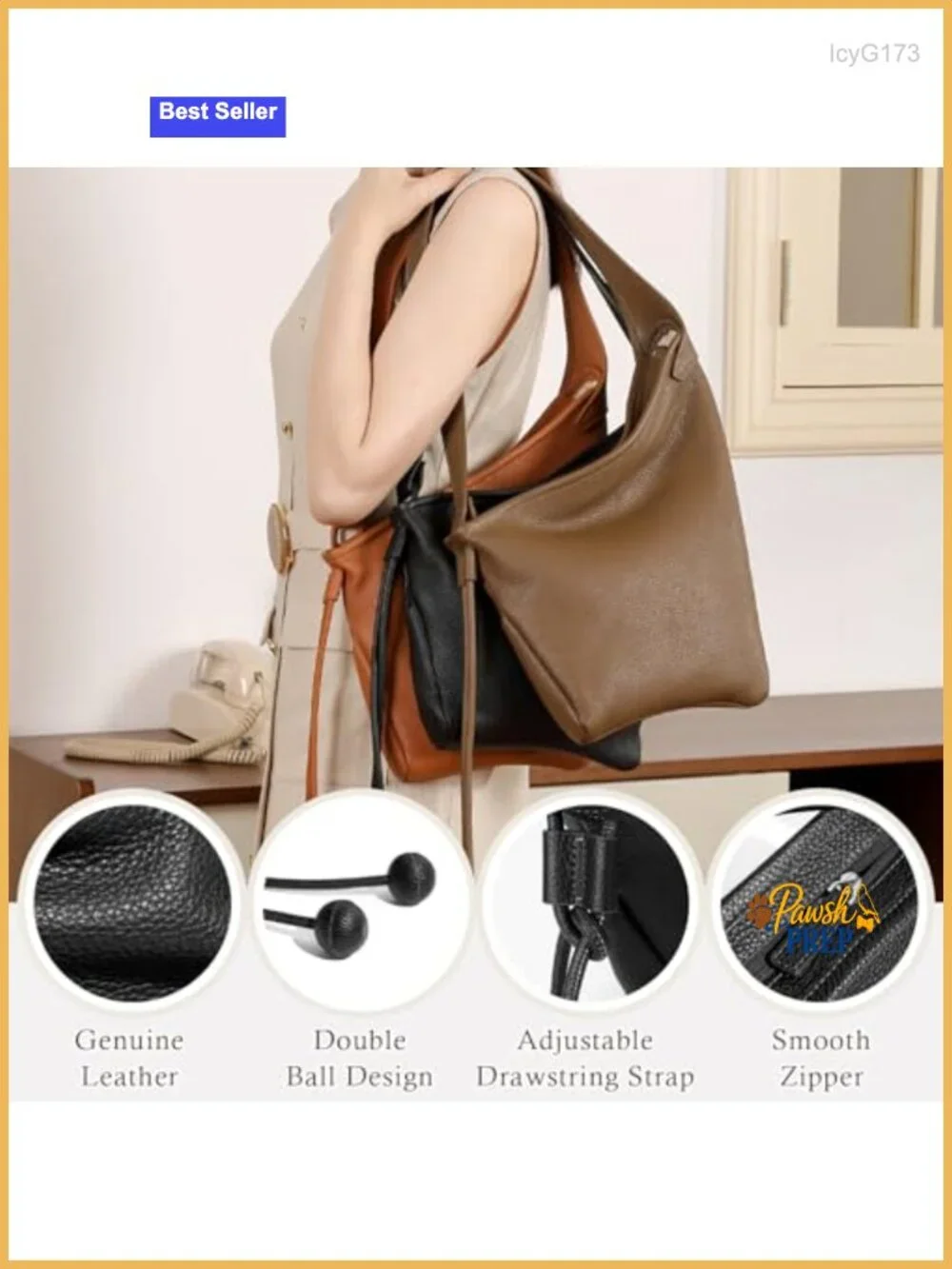 Genuine Leather Hobo Bag Slouchy Shoulder Purse MFFOR